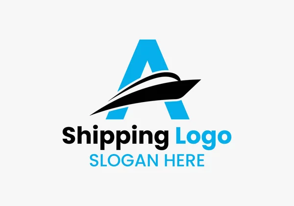 Lettera Spedizione Logo Barca Vela Simbolo Nave Nautica Icona Barca — Vettoriale Stock