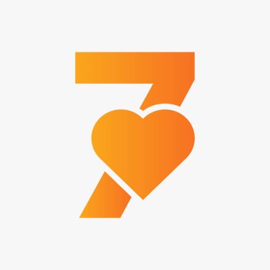 Harf 7 Sevgi Sembolü ve Kalp Simgesi Kavram Vektörü Şablonu