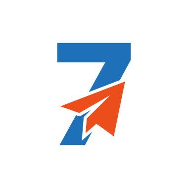 Harf 7 Seyahat Logosu Kağıt Düzlemli Simge Vektör Şablonu