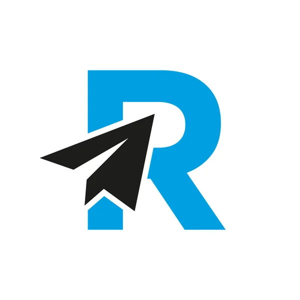 文字R紙面アイコンベクトルテンプレート付き旅行ロゴコンセプト — ストックベクタ
