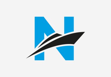 Harf N Nakliye Logosu Yelkenli Sembolü. Denizcilik Gemisi Yelkenli Simgesi