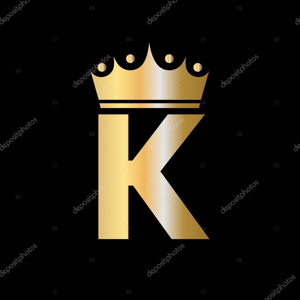 Letter K Charity Crown Logo Design With Unit Symbol Vector Template