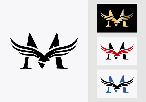 Mレターウィングのロゴデザイン 初期フライングウィングMレターロゴ — ストックベクタ