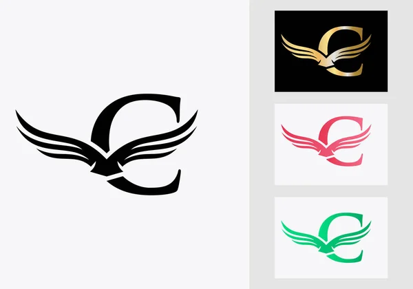 Harfi Kanat Logo Tasarımı Uçan Kanat Harf Logosu — Stok Vektör