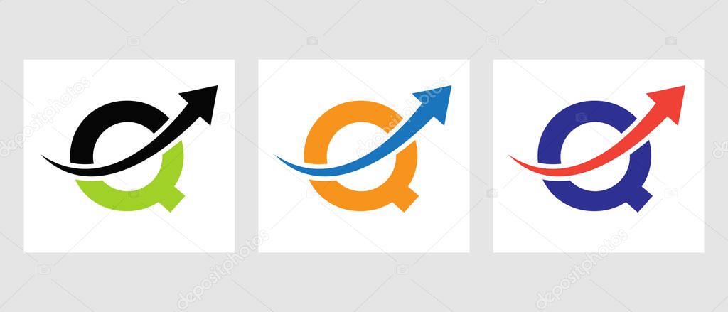 Letter Q Financial Logo. Marketing And Finance Business Logotype With Growth Arrow Symbol