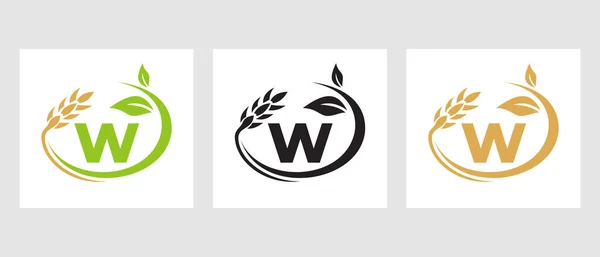 文字W農業ロゴ アグリビジネスエコファームデザインテンプレート — ストックベクタ