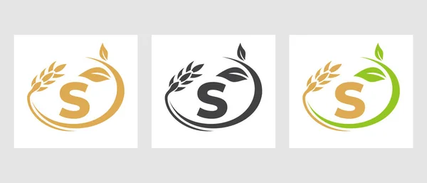 手紙S農業ロゴ アグリビジネスエコファームデザインテンプレート — ストックベクタ