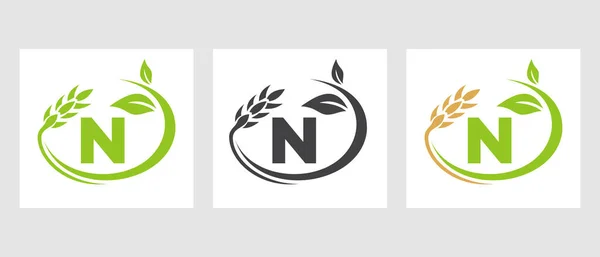 文字N農業ロゴ アグリビジネスエコファームデザインテンプレート — ストックベクタ