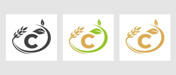 手紙C農業ロゴ アグリビジネスエコファームデザインテンプレート — ストックベクタ