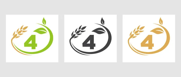 手紙4農業ロゴ アグリビジネスエコファームデザインテンプレート — ストックベクタ