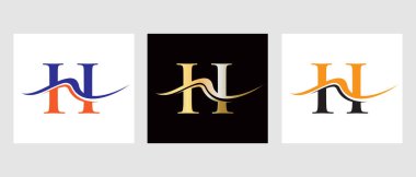 İlk Monogram H Logosu Tasarımı. H Logotype Vektör Şablonu