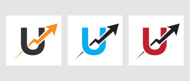 Marketing Growth Arrow ile U Finansal Logo Şablonu. Pazarlama ve Finansal İş Logosu