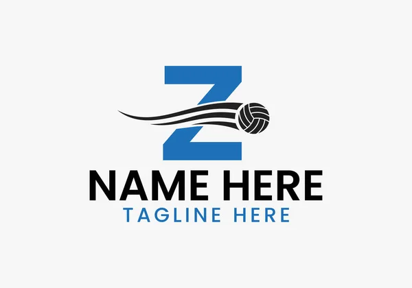 Letter Z Volleyball Logo Concept With Moving Volley Ball Icon. Volleyball Sports Logotype