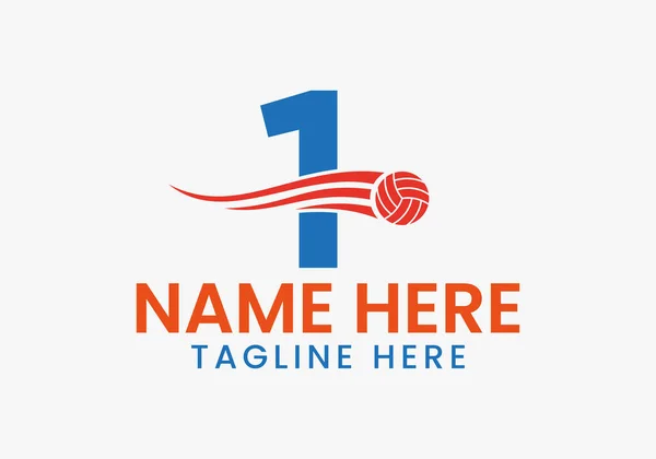 Letter 1 Volleyball Logo Concept With Moving Volley Ball Icon. Volleyball Sports Logotype