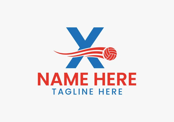Letter X Volleyball Logo Concept With Moving Volley Ball Icon. Volleyball Sports Logotype