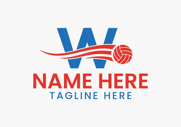 Letter W Volleyball Logo Concept With Moving Volley Ball Icon. Volleyball Sports Logotype