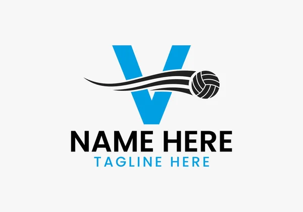 Letter V Volleyball Logo Concept With Moving Volley Ball Icon. Volleyball Sports Logotype