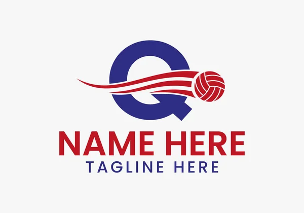 Letter Q Volleyball Logo Concept With Moving Volley Ball Icon. Volleyball Sports Logotype