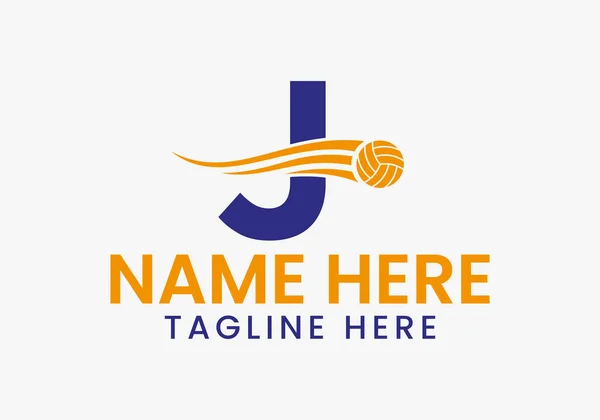 Letter J Volleyball Logo Concept With Moving Volley Ball Icon. Volleyball Sports Logotype