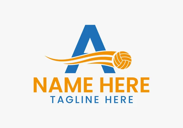 Letter A Volleyball Logo Concept With Moving Volley Ball Icon. Volleyball Sports Logotype