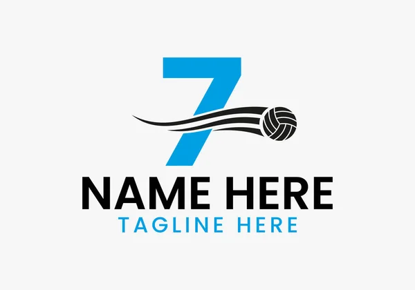 Letter 7 Volleyball Logo Concept With Moving Volley Ball Icon. Volleyball Sports Logotype