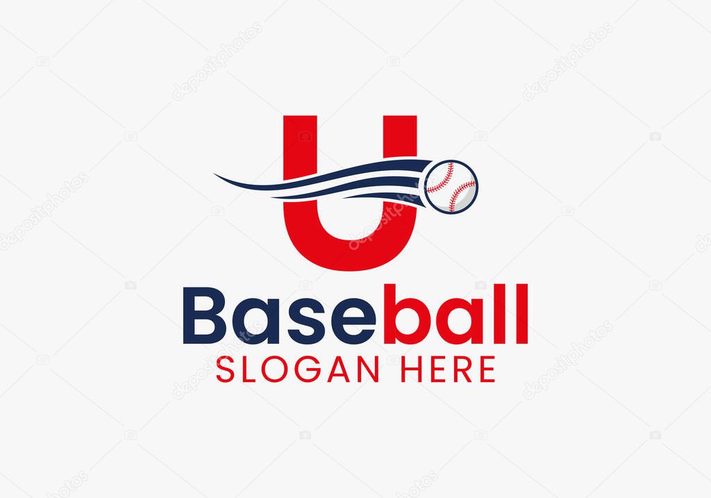 Letter U Baseball Logo Concept With Moving Baseball Icon Template