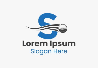 S harfi Golf Logosu Taşıyıcı Golf Topu Simgesi. Hokey Spor Logosu Şablonu