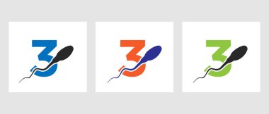 Harf 3 Sperm Hücre Logosu Şablonu. Sperm Bankası Tıbbi Sembolü