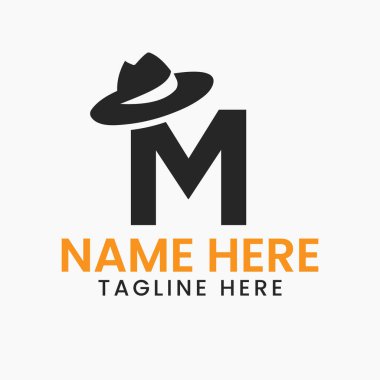 Letter M Gentlemen Hat Logo Design  Concept With Cowboy Hat Icon Template