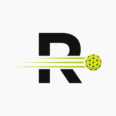 R harfi Pickleball Logo Sembolü. Turşu Topu Logotype Vektör Şablonu