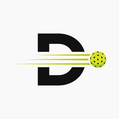 D harfi Pickleball Logo Sembolü. Turşu Topu Logotype Vektör Şablonu