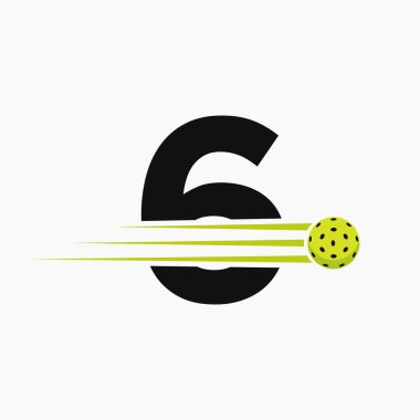 Mektup 6 Pickleball Logo Sembolü. Turşu Topu Logotype Vektör Şablonu