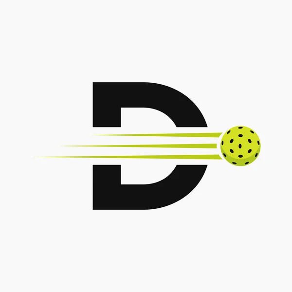 D harfi Pickleball Logo Sembolü. Turşu Topu Logotype Vektör Şablonu
