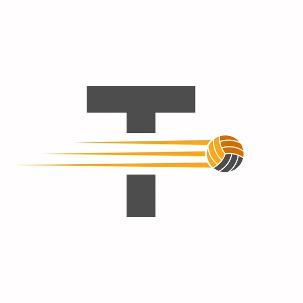 頭文字Tバレーボールロゴデザインサイン バレーボールスポーツロゴタイプ — ストックベクタ