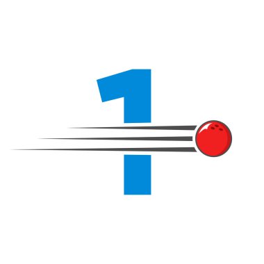 İlk Harf 1 Bowling Logosu. Bowling Topu Sembol Şablonu
