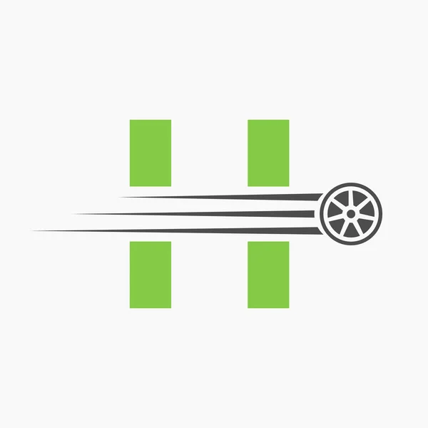 スポーツカーレタートランスポートタイヤアイコンとH自動車のロゴコンセプト — ストックベクタ