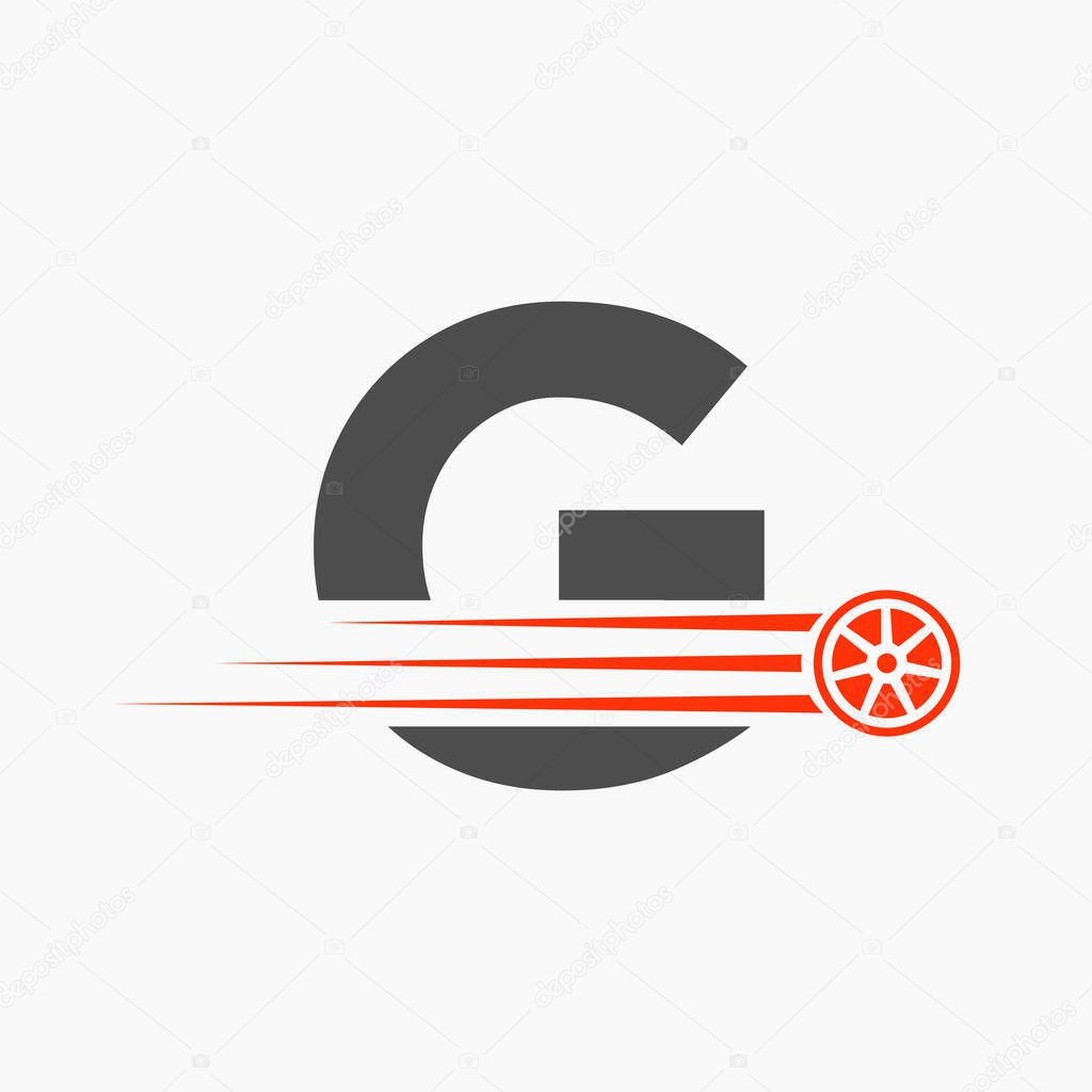 Sport Car Letter G Automotive Logo Concept With Transport Tyre Icon