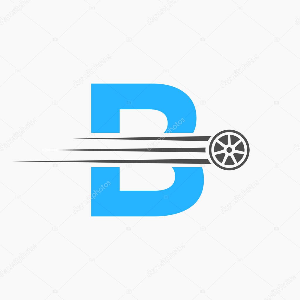Sport Car Letter B Automotive Logo Concept With Transport Tyre Icon