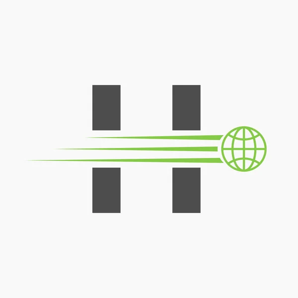 文字H移動世界アイコンとグローバルロゴコンセプト グローバルロゴタイプシンボルベクトルテンプレート — ストックベクタ