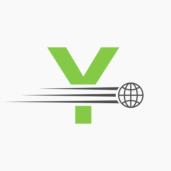 Lettre Concept Logo Mondial Avec Icône Monde Mouvement Modèle Vectoriel — Image vectorielle