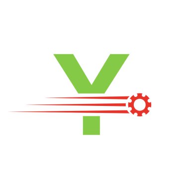 Y harfi dişli dişli logosu. Otomotiv Sanayi Simgesi, Vites Amblemi, Araba Tamir Sembolü