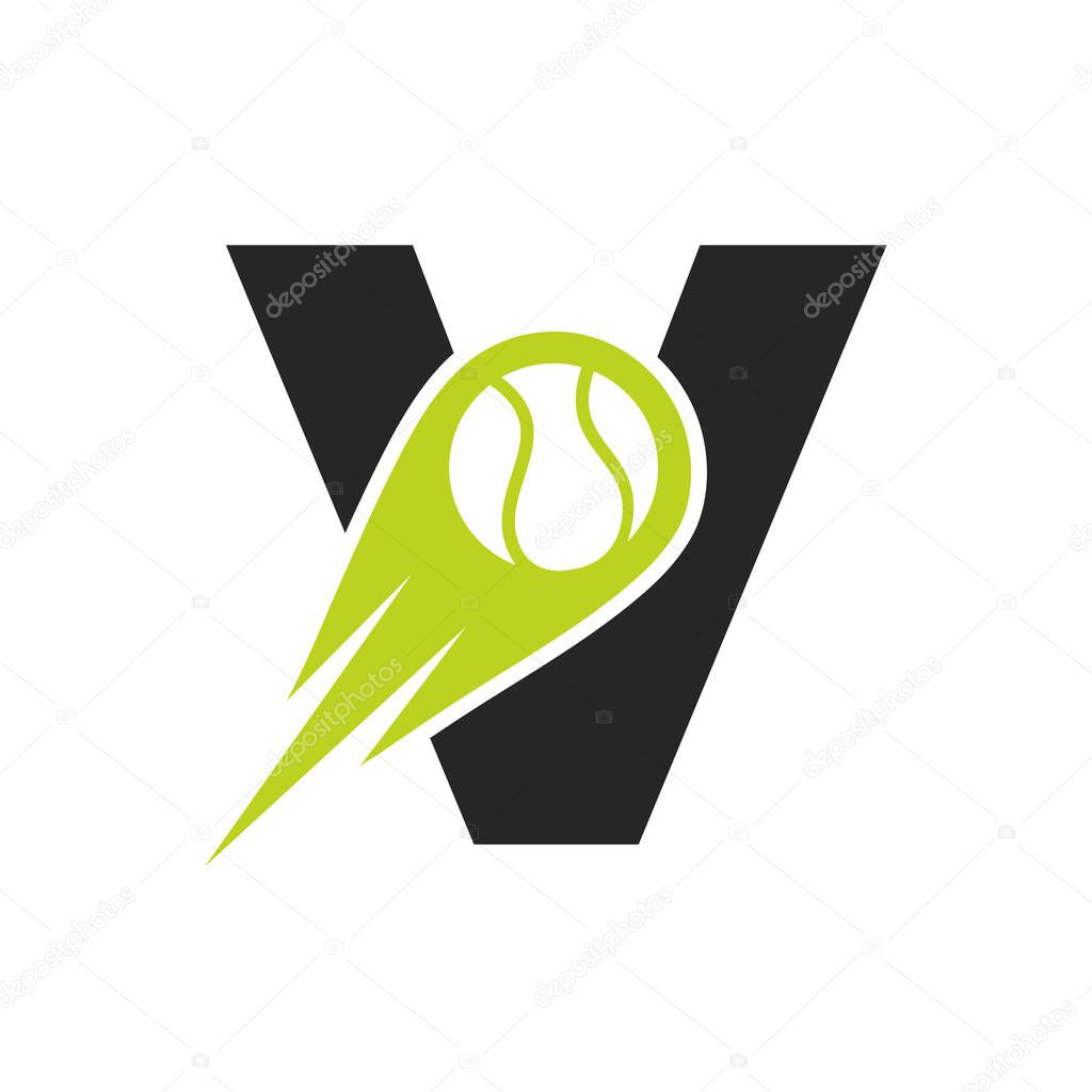 Initial Letter V Tennis Club Logo Design Template. Tennis Sport Academy, Club Logo