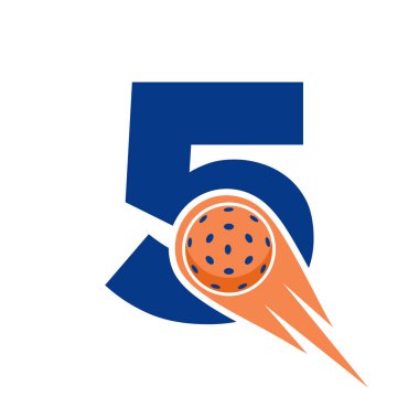 Harf 5 Pickleball Logosu Hareketli Pickleball Sembolü. Turşu Topu Logotype Vektör Şablonu