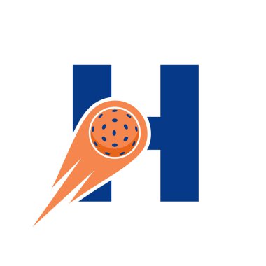 Hareketli Pickleball Sembolü ile H Pickleball Logosu 'nun ilk harfi. Turşu Topu Logotype Vektör Şablonu