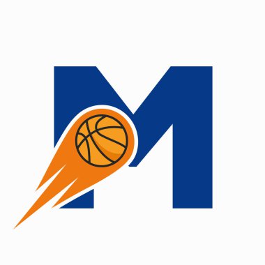 Hareket eden basketbol ikonlu M harfi basketbol logosu. Basket Topu Logosu Sembolü