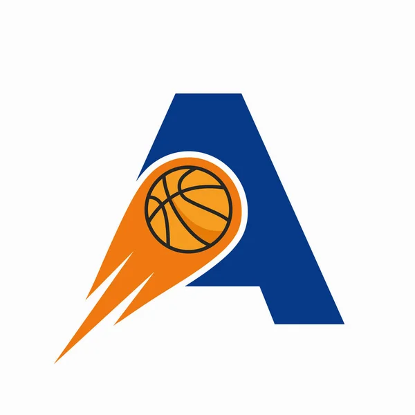 Letter Basketball Logo Concept Moving Basketball Icon Basket Ball Logotype — Stock Vector
