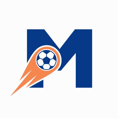 Hareket eden futbol ikonu M futbol logosu konsepti. Futbol Logosu Şablonu