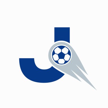 Hareket eden futbol ikonu ile J harfi futbol logosu kavramı. Futbol Logosu Şablonu