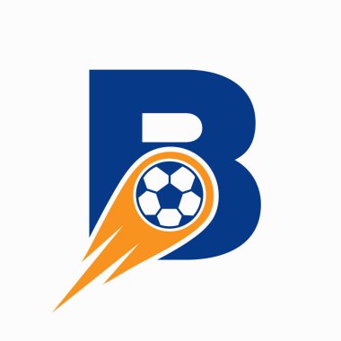 Hareket eden futbol ikonu ile B harfi futbol logosu. Futbol Logosu Şablonu