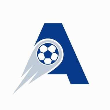 Hareket eden futbol ikonu ile futbol logosu konsepti. Futbol Logosu Şablonu